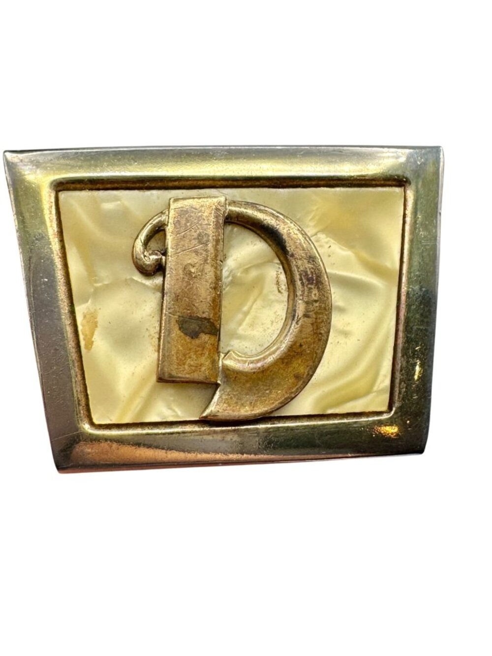 Vintage Belt Buckle PIONEER Mid-Century Initial D Gold Tone 38mm x 28mm